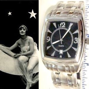 Deco Style PURITAN Silver Tone Black Face Watch